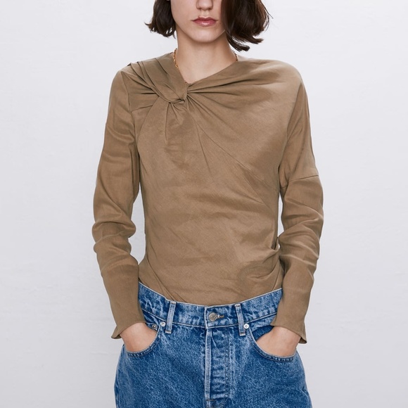 Zara Tops - Linen Top with Knot Detail